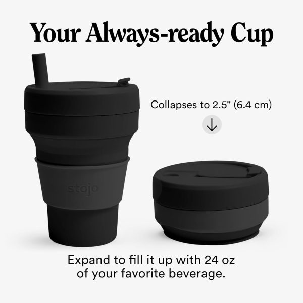 Collapsible Travel Cup - Reusable To-Go Pocket Size Silicone Bottle for Hot and Cold Drinks - Perfect for Camping - Microwave & Dishwasher Safe (Ink, 24 Ounce (Pack of 1))