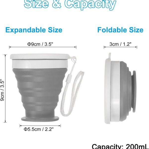 Collapsible Cup, 2 Pack 200mL Travel Folding Cup Silicone Portable Drinking Cup for Camping Hiking Outdoors, Gray