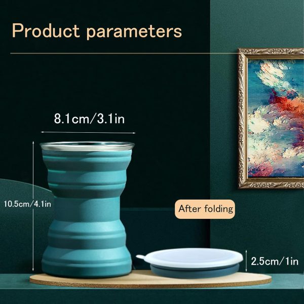 Silicone Collapsible Travel Cup, 2 Pack 320 ML Collapsible Silicone Cup with Lid, Expandable Drinking Cup Set, Reusable Mug for Camping, Hiking, Travel